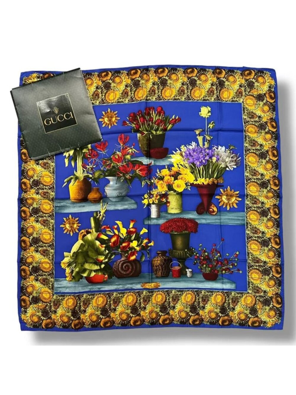 Gucci Scarf Large Silk Sunflower Vase Blue